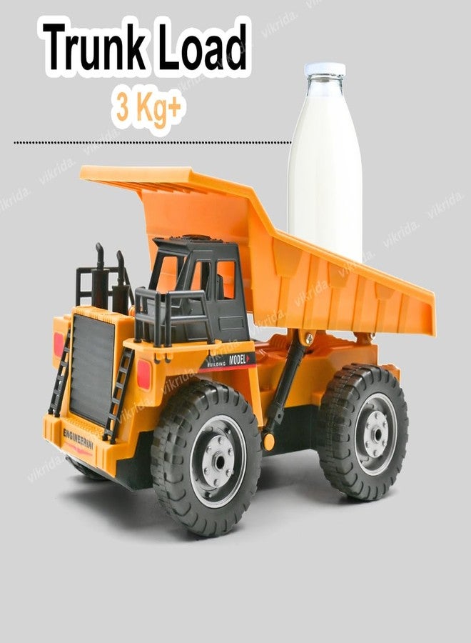 VikriDA 1:18 Remote Control Dump Truck Toy | Durable, Rechargeable & Realistic Truck with Working Dump Bed - Yellow - Image 4